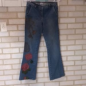 Bisou Bisou Jeans Floral Embellished Beaded Sz 4